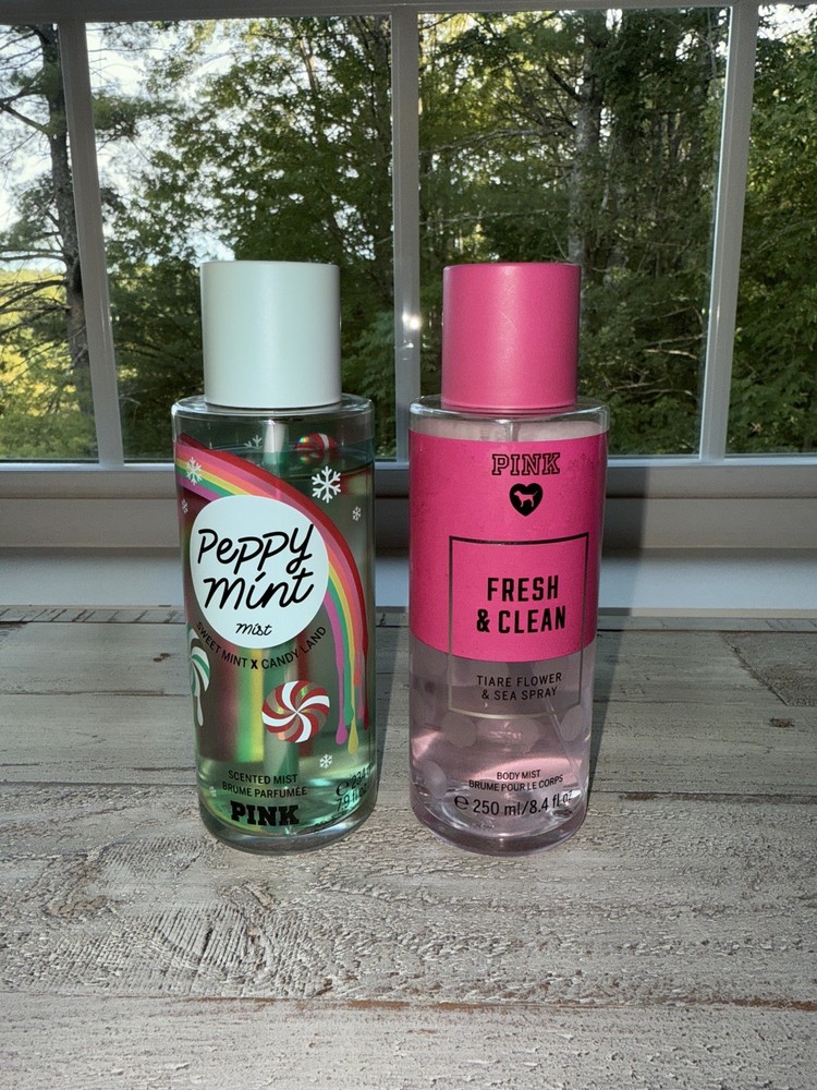 2 VICTORIA'S SECRET PINK PEPPY & FRESH & CLEAN FRAGRANCE MIST BODY SPRAY