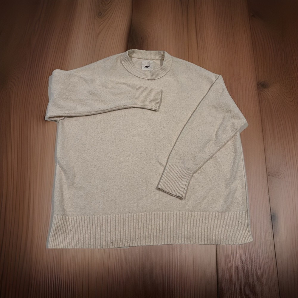 Aerie Women's Ivory Flurry Crew Neck Oversized Fuzzy Sweater Size M Cozy Soft
