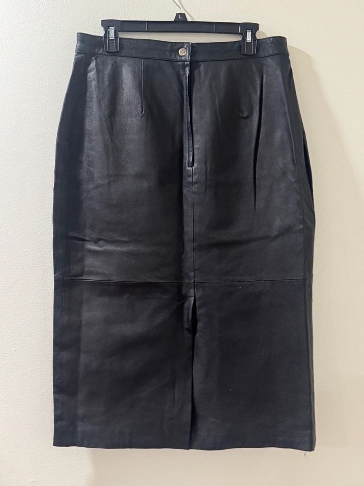 Otello Pelle Black Leather Skirt – Size 15–16 – Style 292181 - Vintage