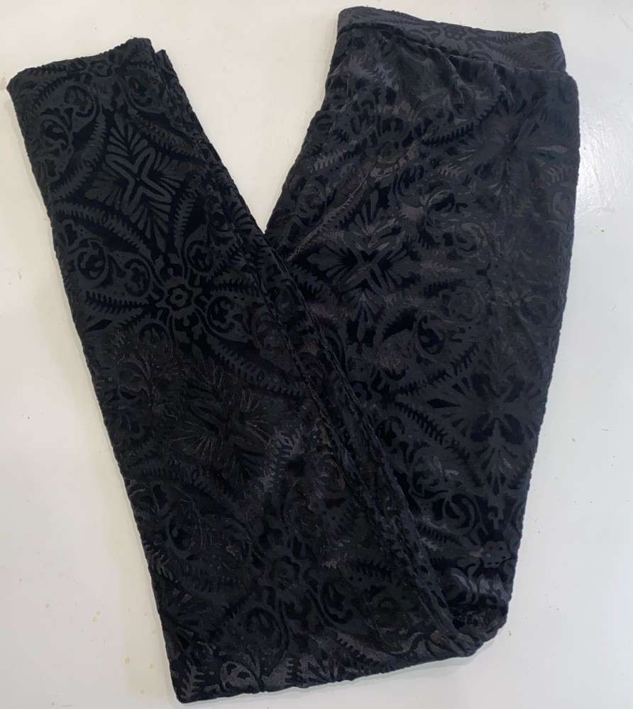 Venus Womens Black Floral Velvet Leggings Size M WhimsiGoth Glam Vamp Goth