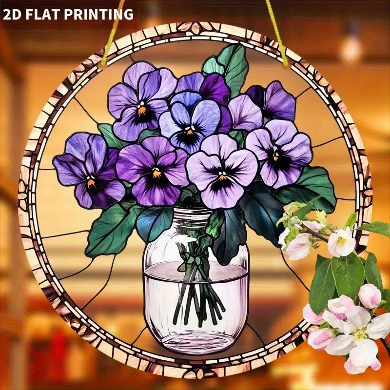 8x8 Pansy Flower Butterfly Suncatcher Garden Wall Art