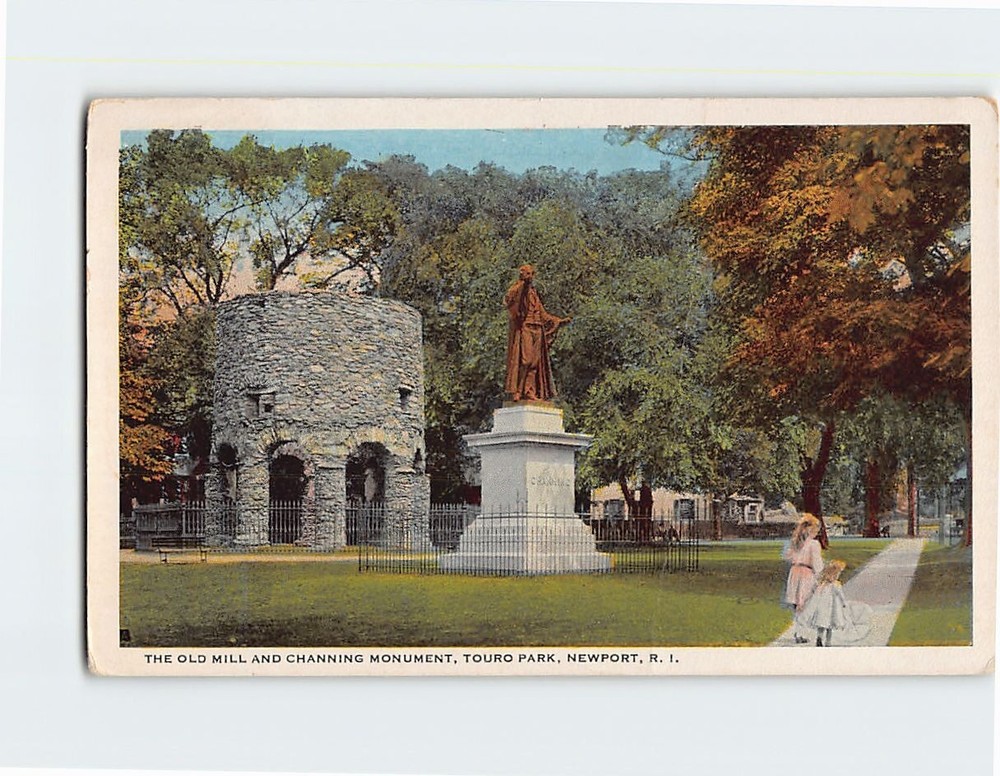 Postcard The Old Mill & Channing Monument Touro Park Rhode Island USA