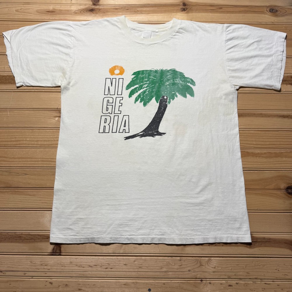 Vintage 90s Nigeria Palm Tree Sun Single Stitch Graphic Souvenir T-Shirt - Large