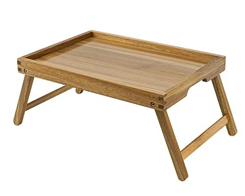 Acacia Wood Breakfast Tray With Folding Legs For Bed Dining-image