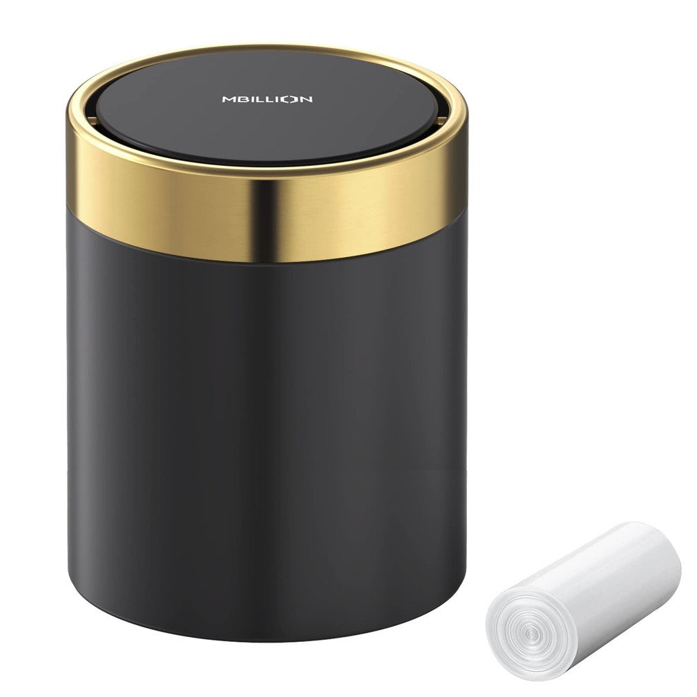 Mini Trash Can with Lid, Desktop Small Trash Can Recycling Bin Cute Metal Gar...