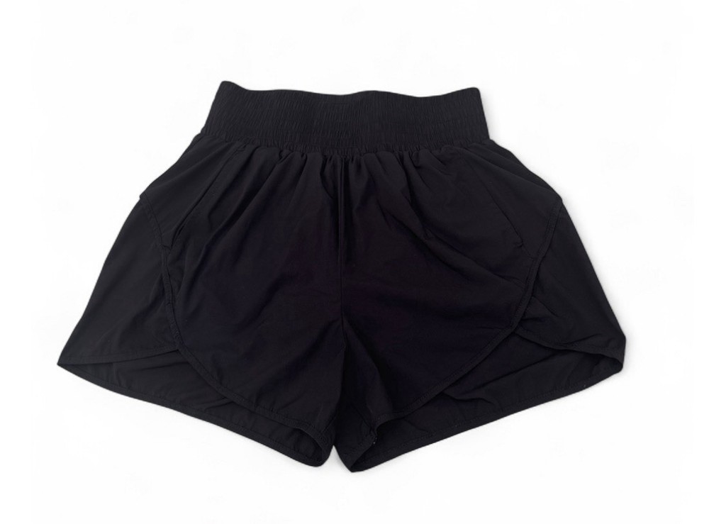 Women Black Butterfly Athletic Running Shorts High Waist Smocked Liner Size S