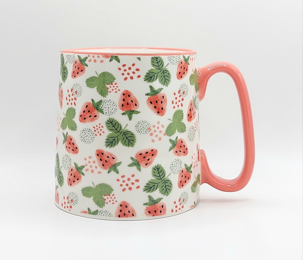 Sweet Strawberries Coffee Mug 14 Oz Ceramic, Fruity Cup By 10 Strawberry Street