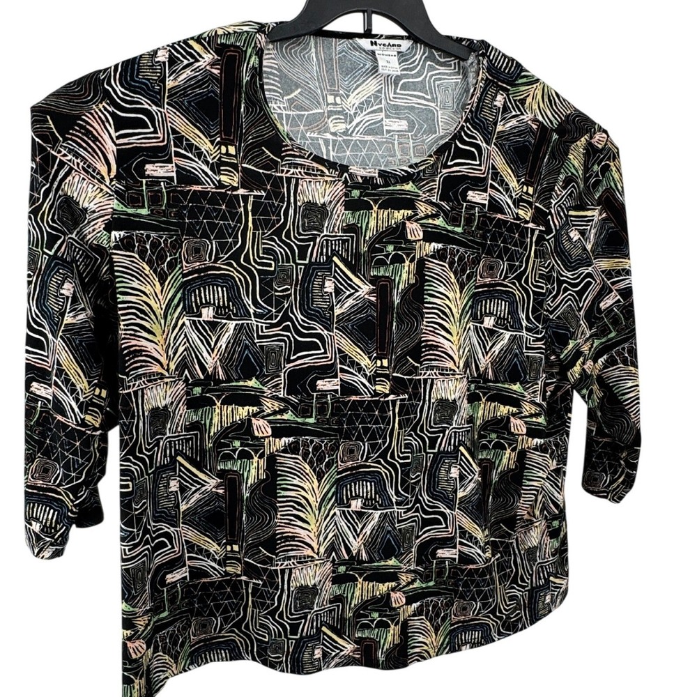 Nygard Collection Top Womens 3X Abstract Geometric Palm Print Multicolor-image