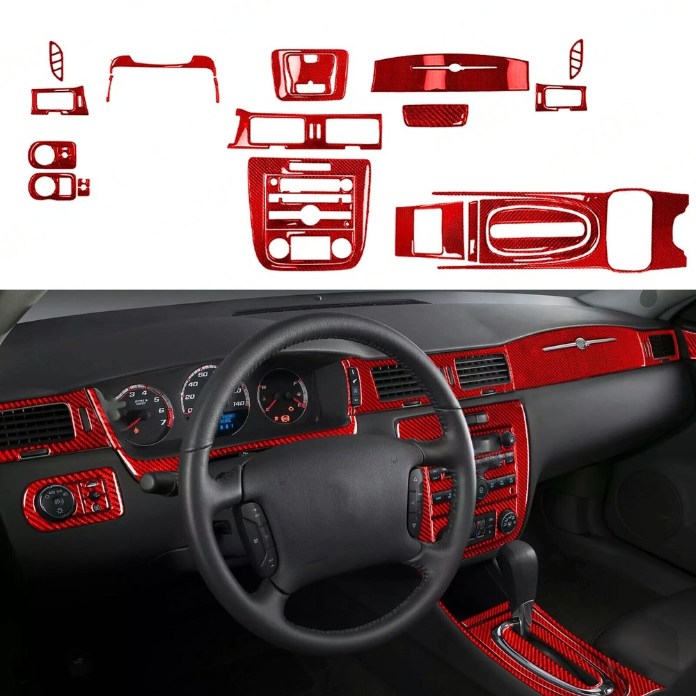 40Pcs Red Carbon Fiber Interior Cover Dash Trim Kits For Chevrolet Impala 06-13