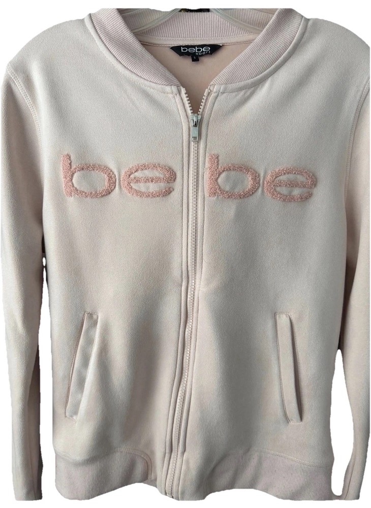 Bebe Sport Women's Light Pink Full Zip Activewear Jacket S Logo Pockets