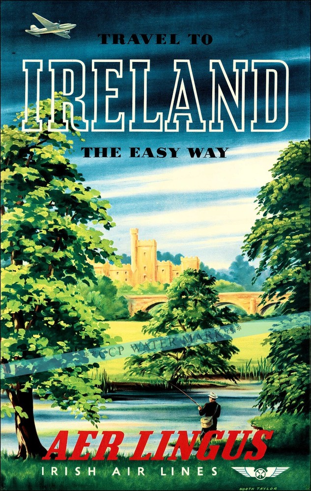 Ireland 1960 The Easy Way Vintage Poster Print Retro Style Air Travel Art