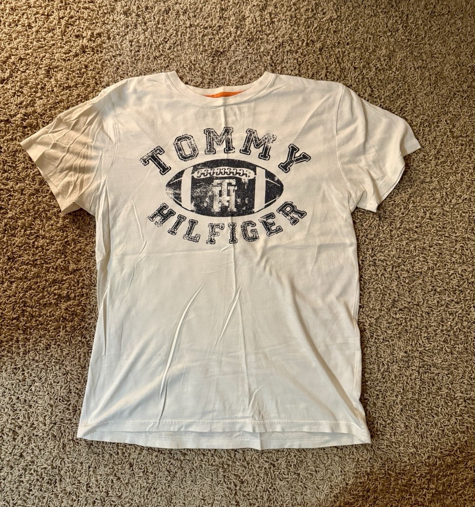 Vintage Tommy Hilfiger Shirt Mens M White Football Short Sleeve