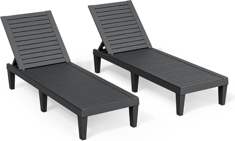 Outdoor Chaise Lounge Chairs Set of 2, 5-Position Adjustable Tanning Lounge Chai