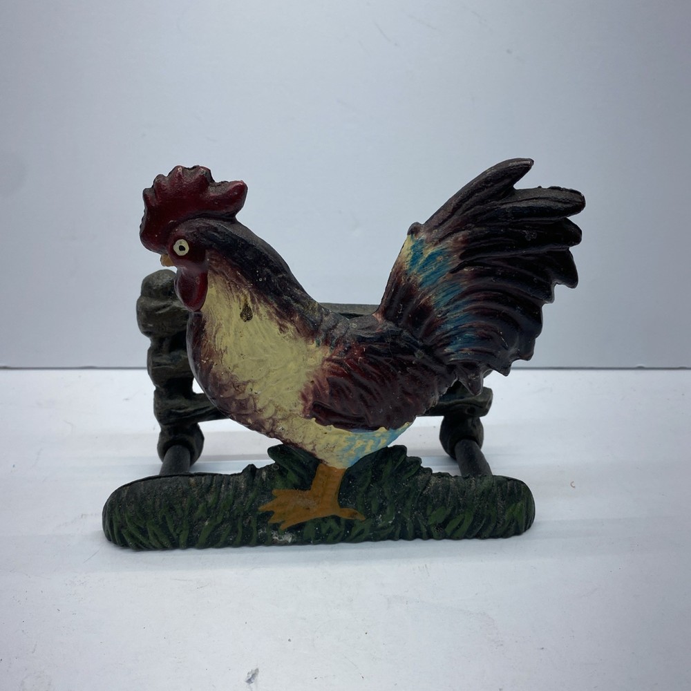 Rooster Cast Iron Napkin Holder Mail Organizer Hand Painted Farmhouse Kitchen