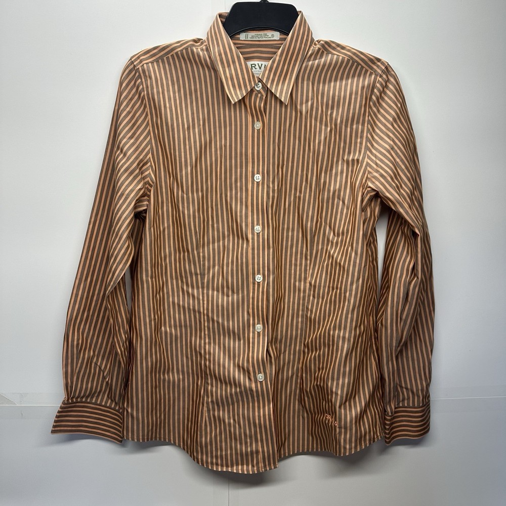 Orvis Women’s Shirt Size 10 Wrinkle Free 100% Cotton Peach striped button down