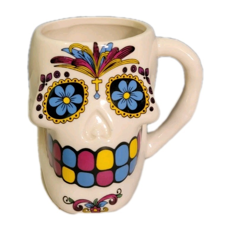 Sugar Candy Skull Mug Day of the Dead Mug  White Ceramic Coffee Mug 10 oz Cup