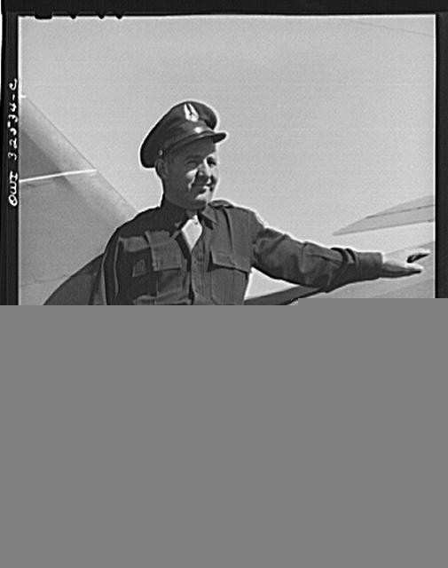 Photo:WWII Air Force Officer Standing by Aircraft 1940s Military Uniform