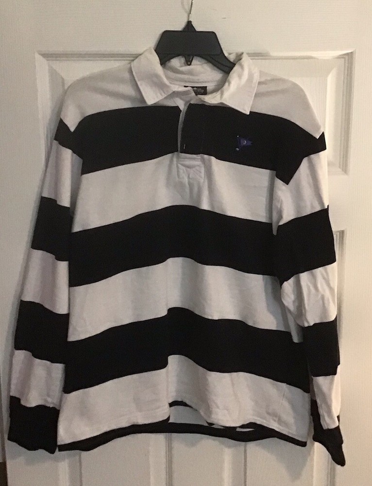 Vintage Rugby Shirt Charles River Apparel Medium Blue & White Stripes
