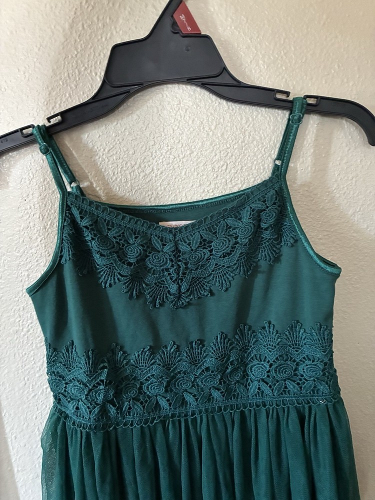 Zenzi Girls Green Long A-Line Sleeveless Floral Tulle Lace Dress Size M (8)