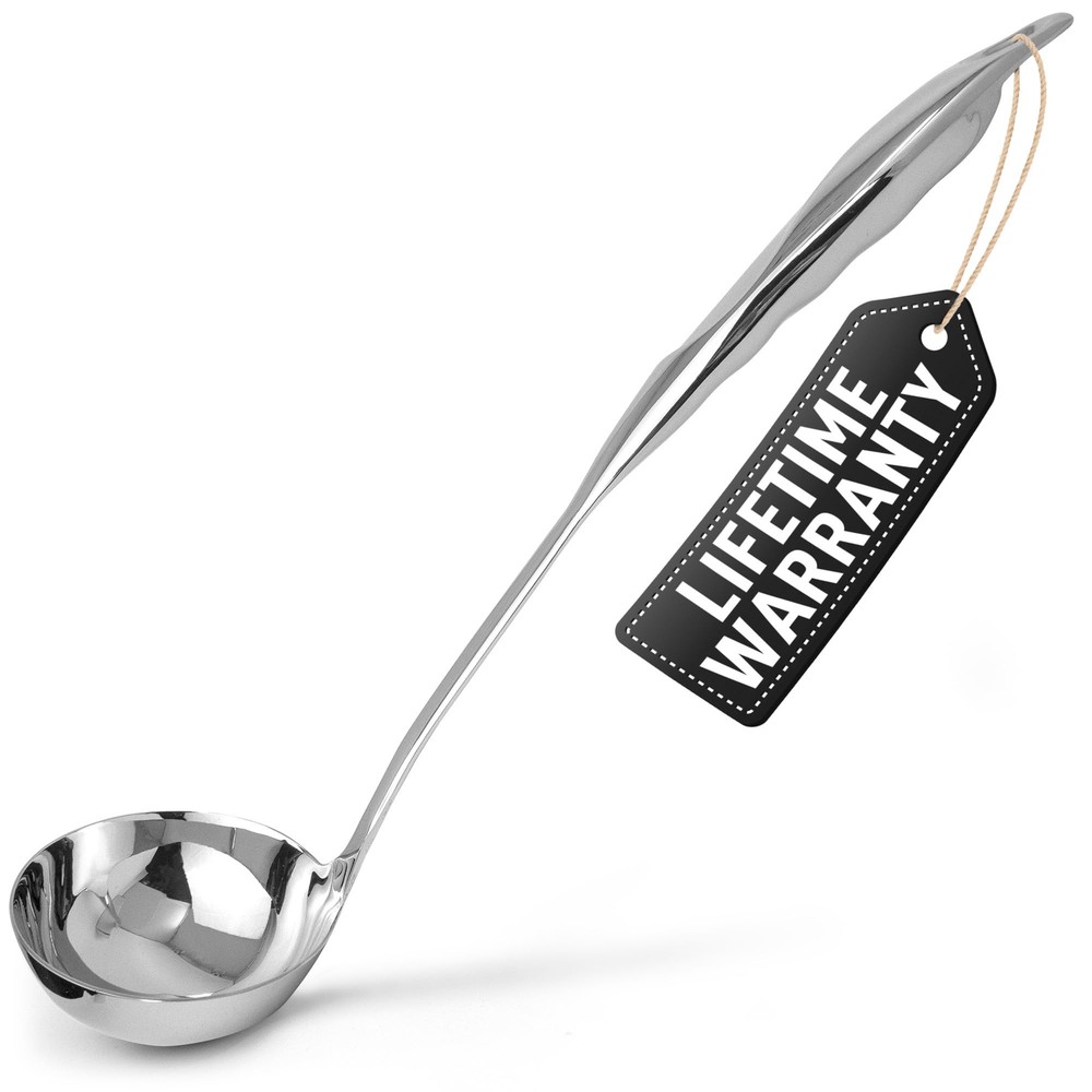Stainless Steel 13-Inch Soup Ladle with Comfort Grip Long Handle and Ergonomic Design