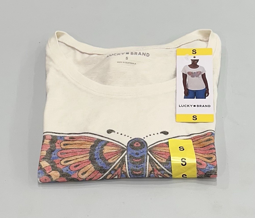 Lucky Brand Women's Butterfly Graphic T-Shirt, Marshmallow, Size S