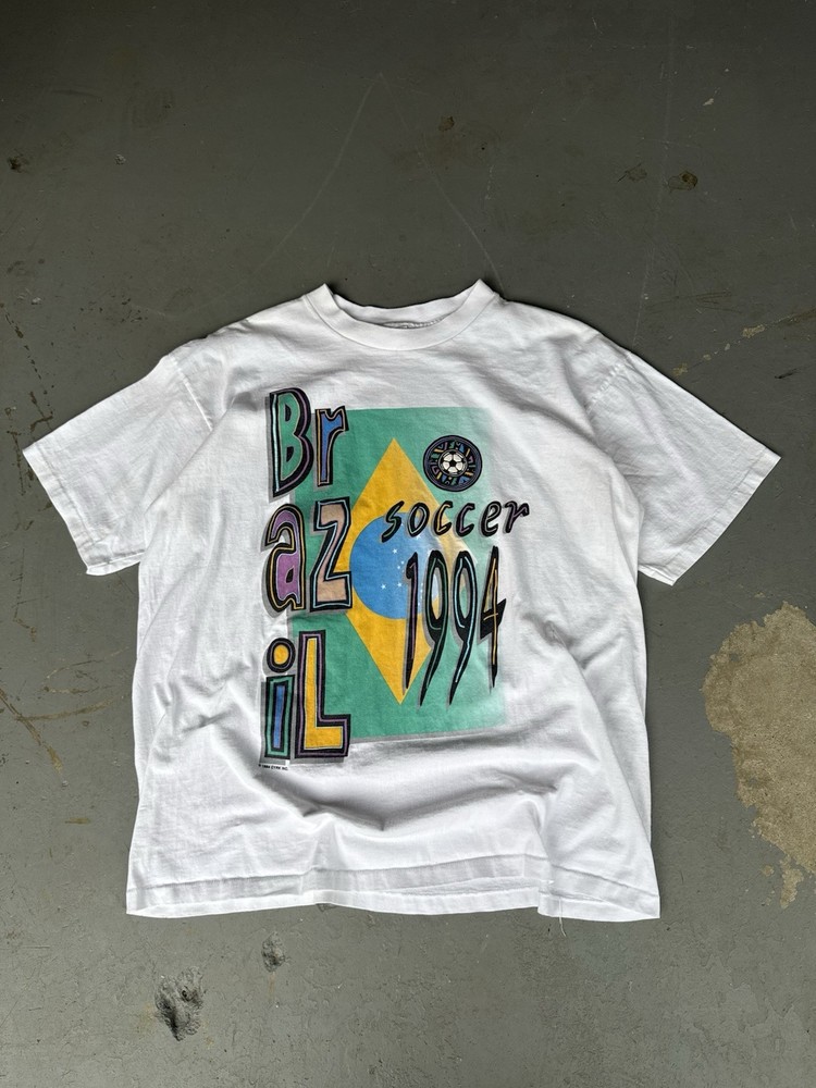 Vintage 1994 Brazil World Cup Soccer Graphic T-Shirt Abstract Football Tee XL-image