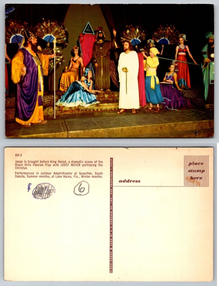 Black Hills Passion Play Postcard Spearfish SD Jesus King Herod Mirro-Krome