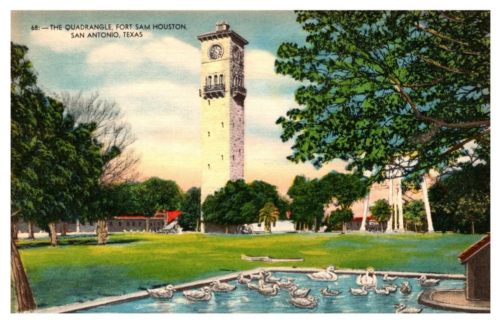 1940s Garden View Quadrangle Fort Sam Houston San Antonio Texas Vintage Postcard