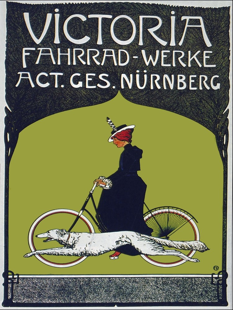 4040.Victoria, woman on bicycle with white dog.POSTER.Home School art decor