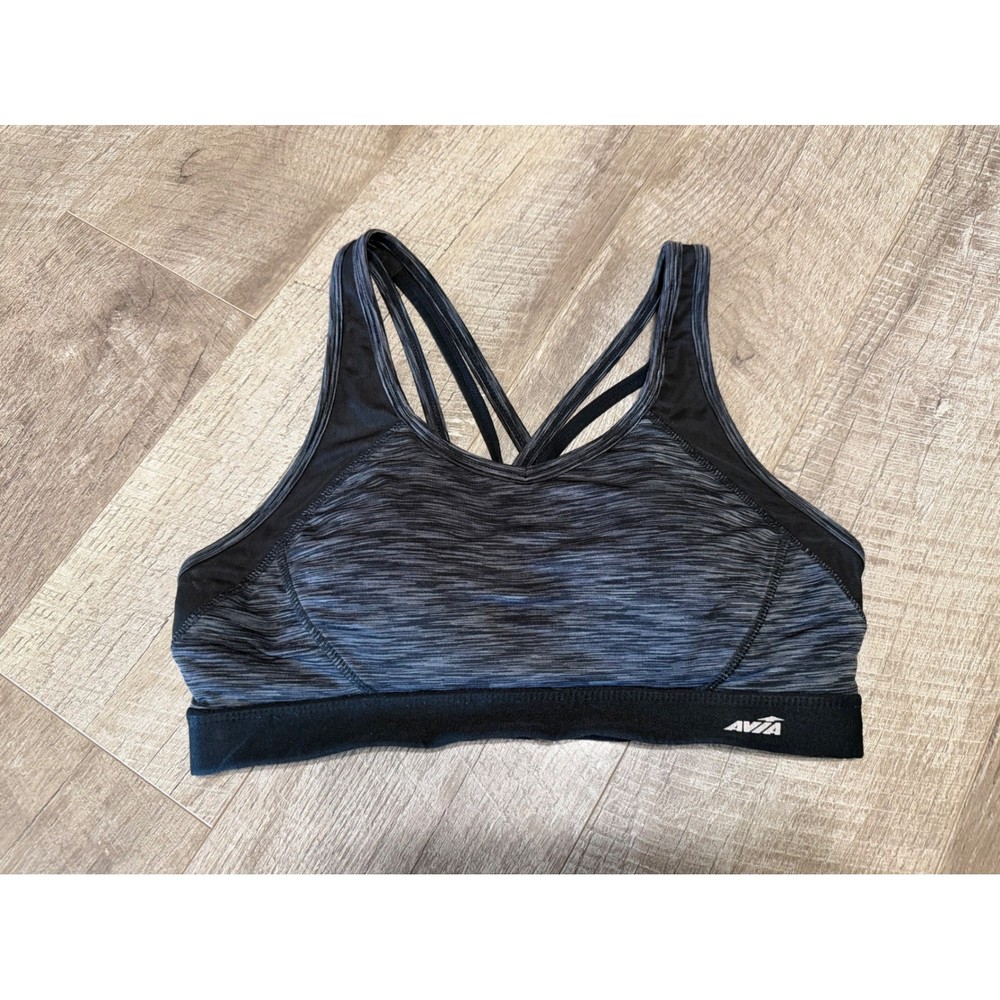 Avia Women's Space Dye Strappy Racerback Sports Bra Black Gray Size M