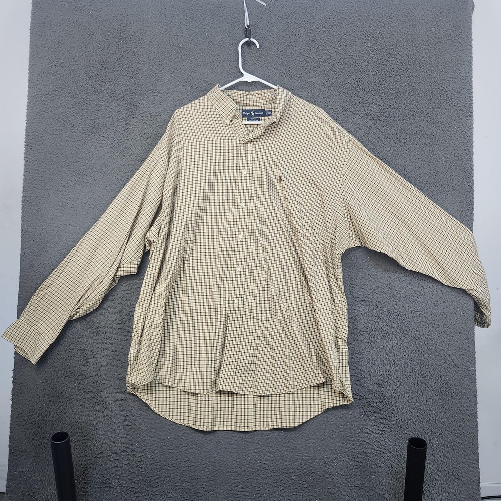 Ralph Lauren Shirt Mens 2XL Tan Green Plaid Blake Button Down Long Sleeve Casual