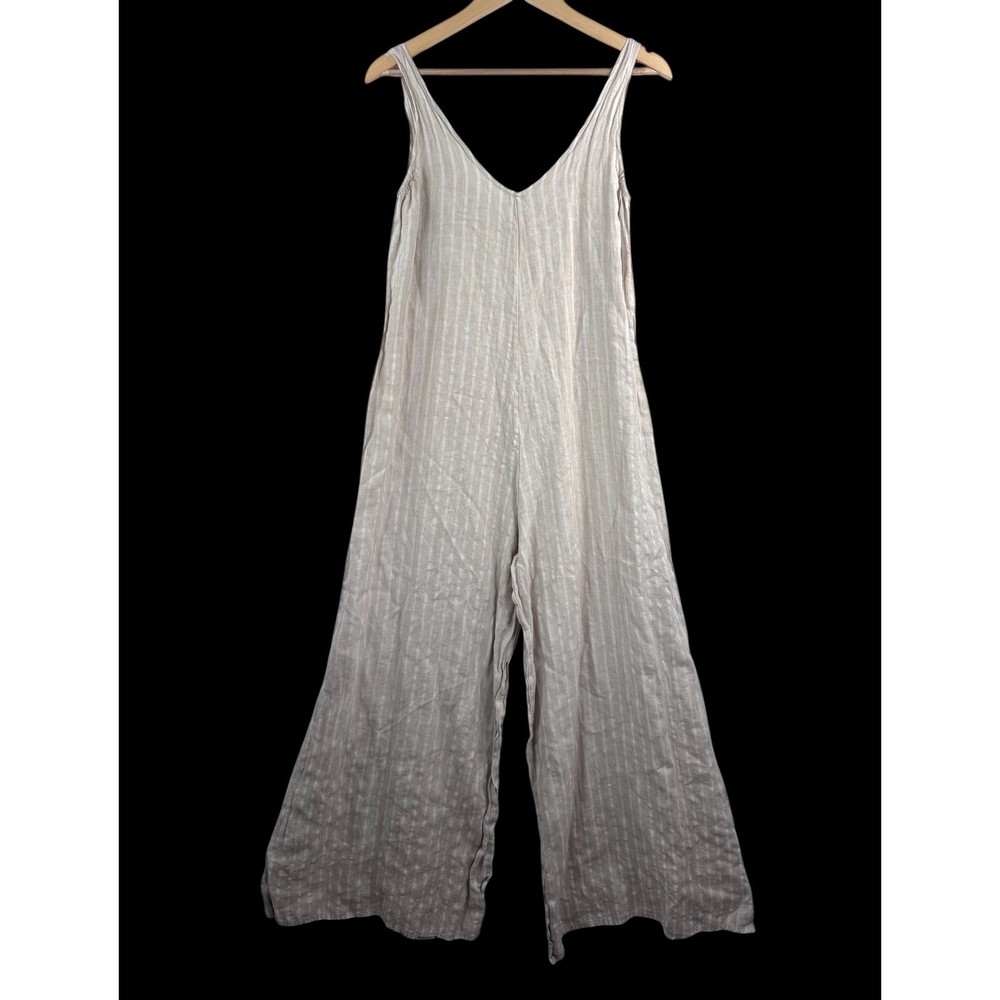 Martina Innocenti Jumpsuit sz M Tan lagen Linen Striped Wide Leg Made in Italy