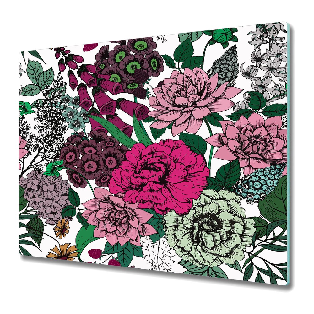 Glass Worktop Kitchen Chopping Board Vintage Flowers Rose Roses 60x52