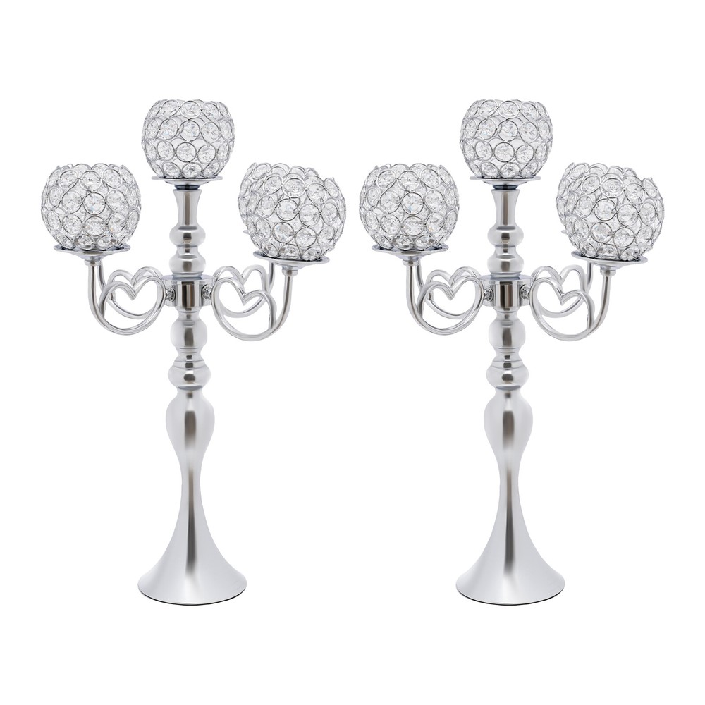 Paquete de 2 centros de mesa de candelabro de cristal de 5 brazos portavelas de 21,5 pulgadas de alto con cuenco