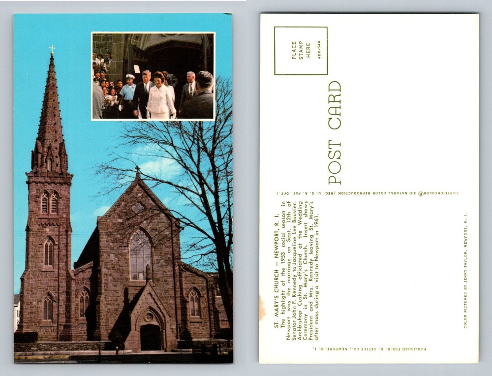 Newport, RI-Rhode Island, St Mary’s Church Wedding JFK Site Vintage Postcard