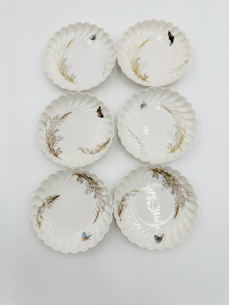 Haviland & Co. Limoges Porcelain Meadow Visitors Small Plates Set of 6