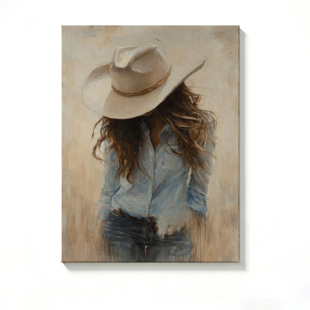Cowgirl Canvas Painting 2D Flat Frameless Wall Art for Home Office Decor