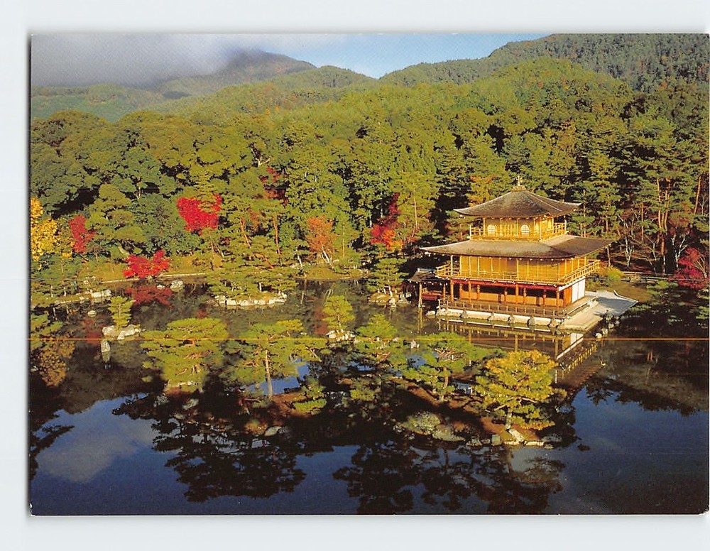 Postcard Full View of Golden Pavilion Rokuonji Temple Kyoto Japan