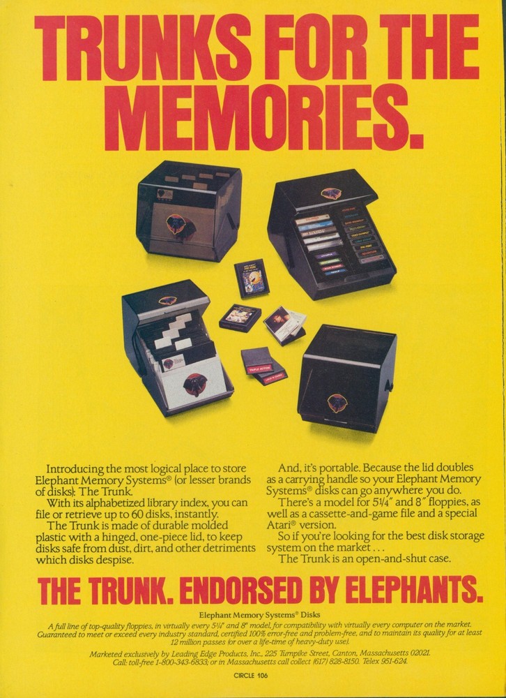 1983 Trunks For The Memories Elephant Memory Systems Disks Portable Ad PEC1