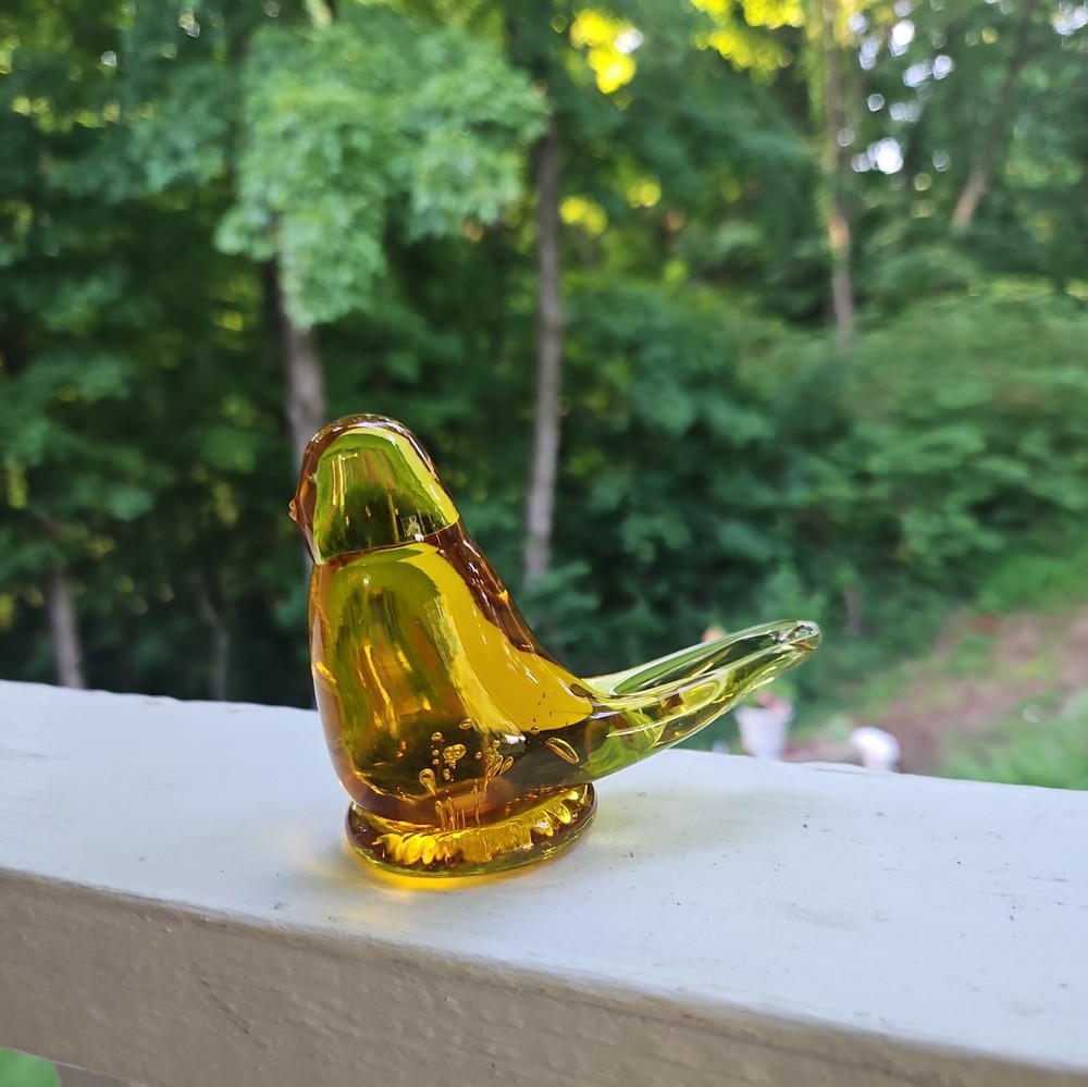 vintage amber glass canary signed ward