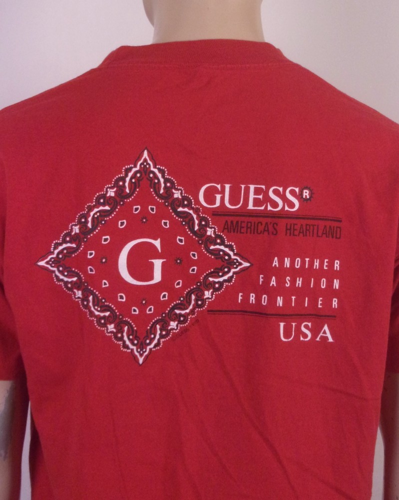 vintage 80s single stitch Guess Spell Out Logo T-Shirt USA Made OSFA / Fits XL