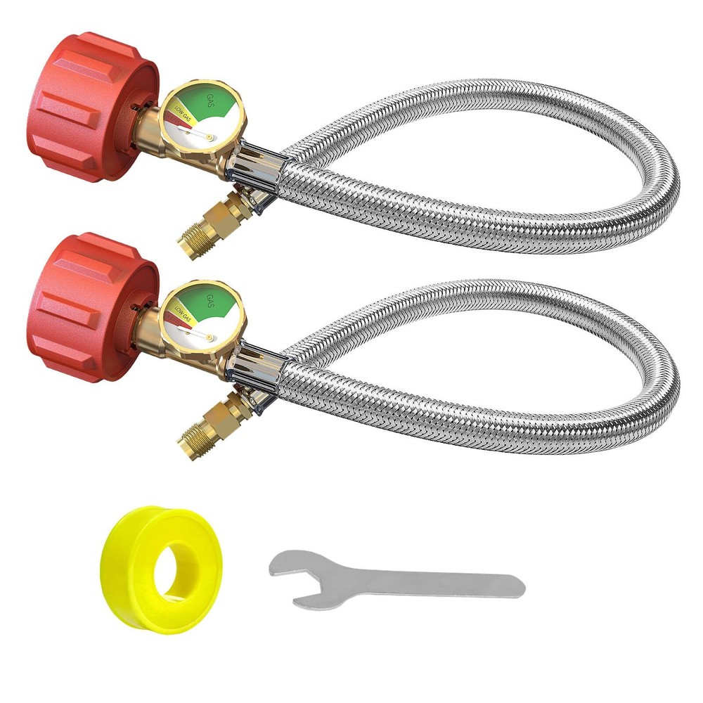 2 PCS RV Propane Hose with Gauge 18 Inch Stainless Steel Braided Camper Tank ...