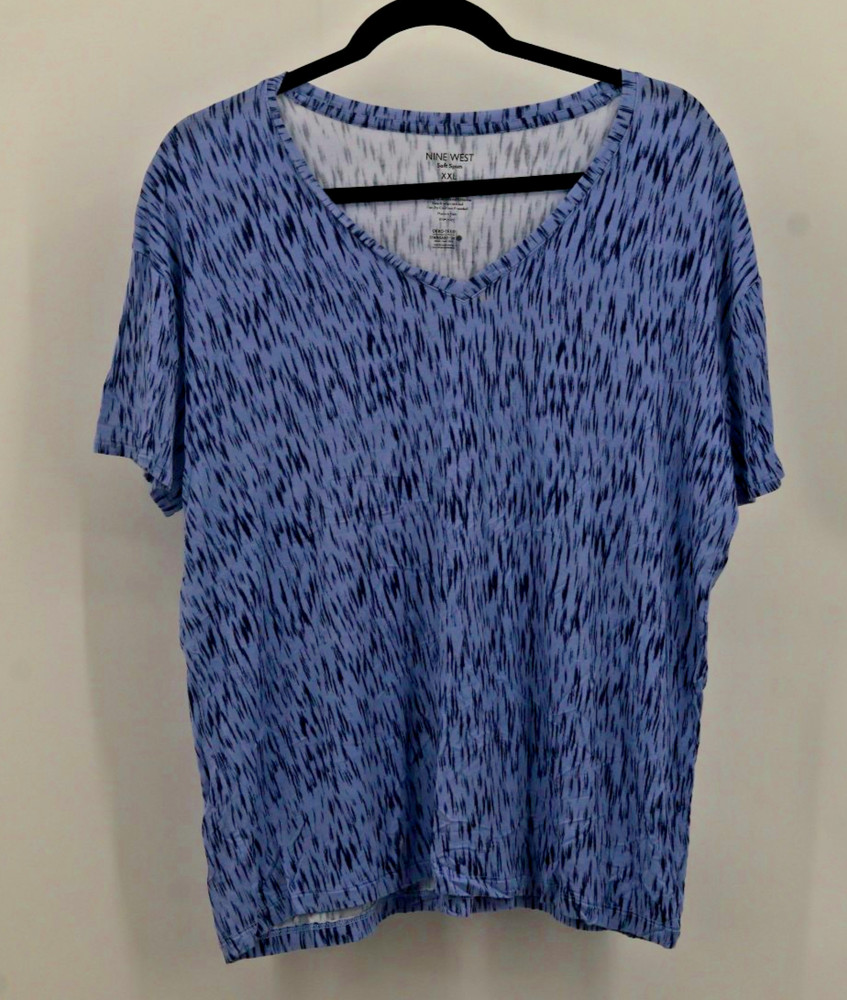 Nine West Soft Spun Womens XXL Blue V-Neck Short Sleeve Stretch Top Shirt