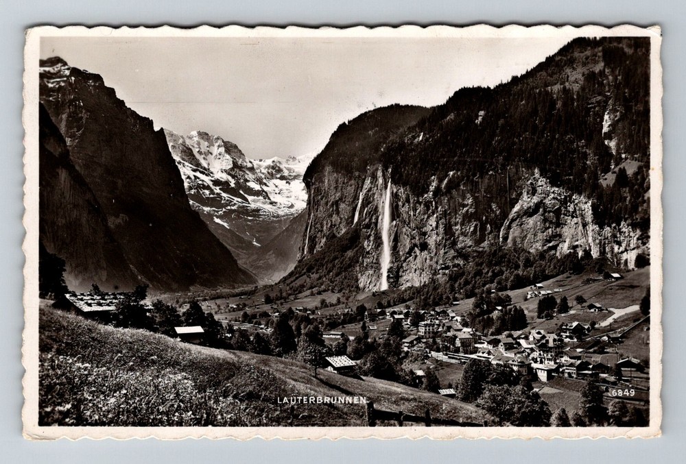 Switzerland- Lauterbrunnen Bernese Alps Village Waterfalls Old Vintage Postcard