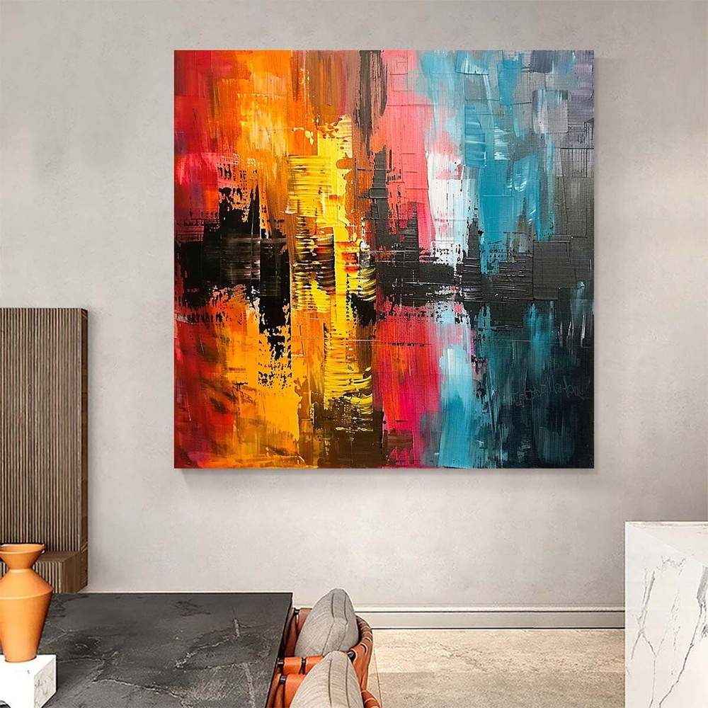 Yellow Abstract Oil Painting Thick Textured Hand Painted On Canvas Wall Art Room