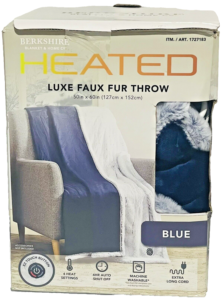 Berkshire Life Heated Throw Blanket, Reversible, 4 Heat Settings, 50