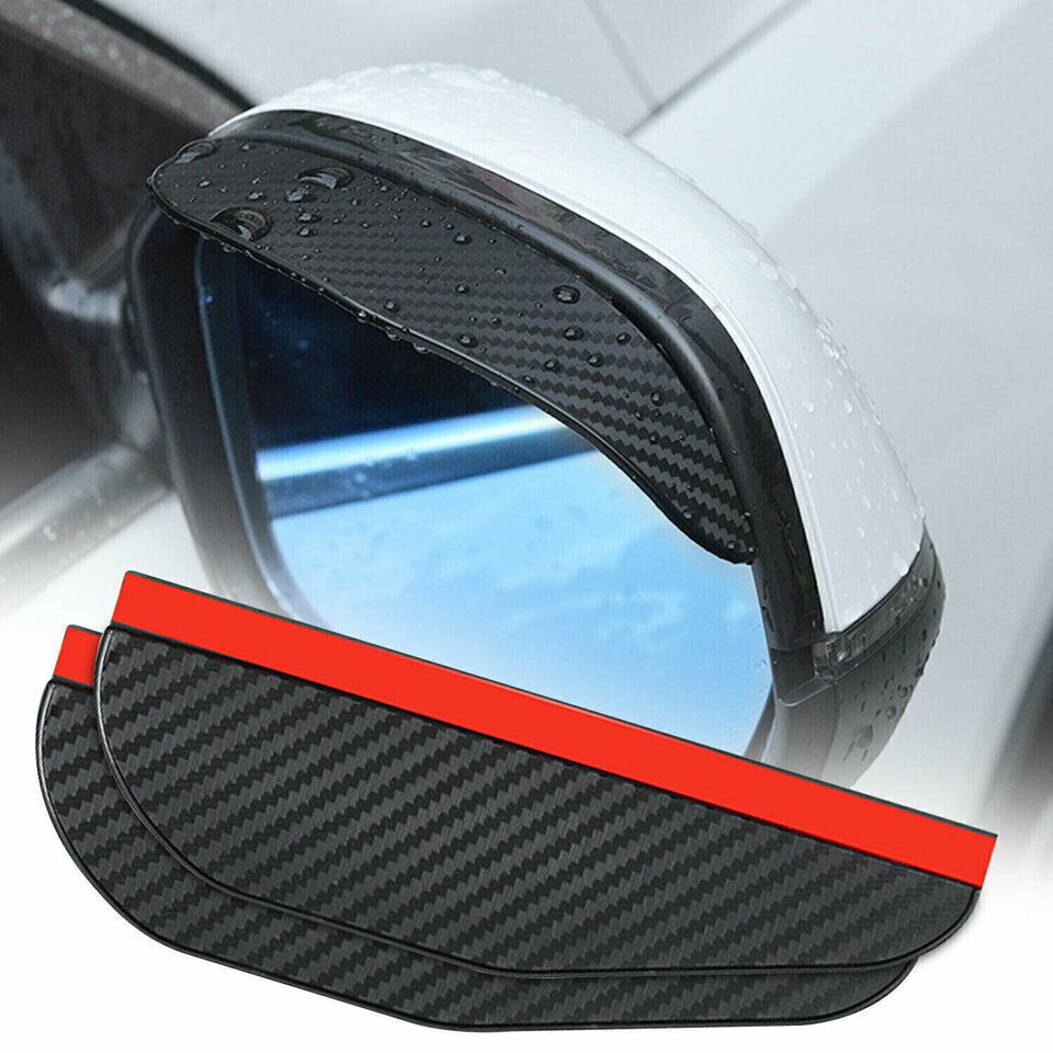 2 Piece Pack Carbon Fiber Black Mirror Rain Visor Guard For Car Auto Accessories