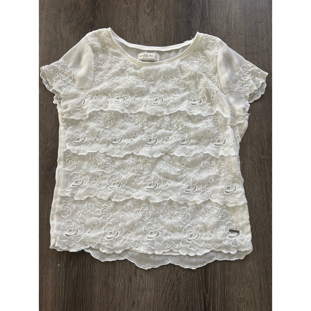 Abercrombie & Fitch Cottagecore White Floral Embroidered Tiered Chiffon Blouse M