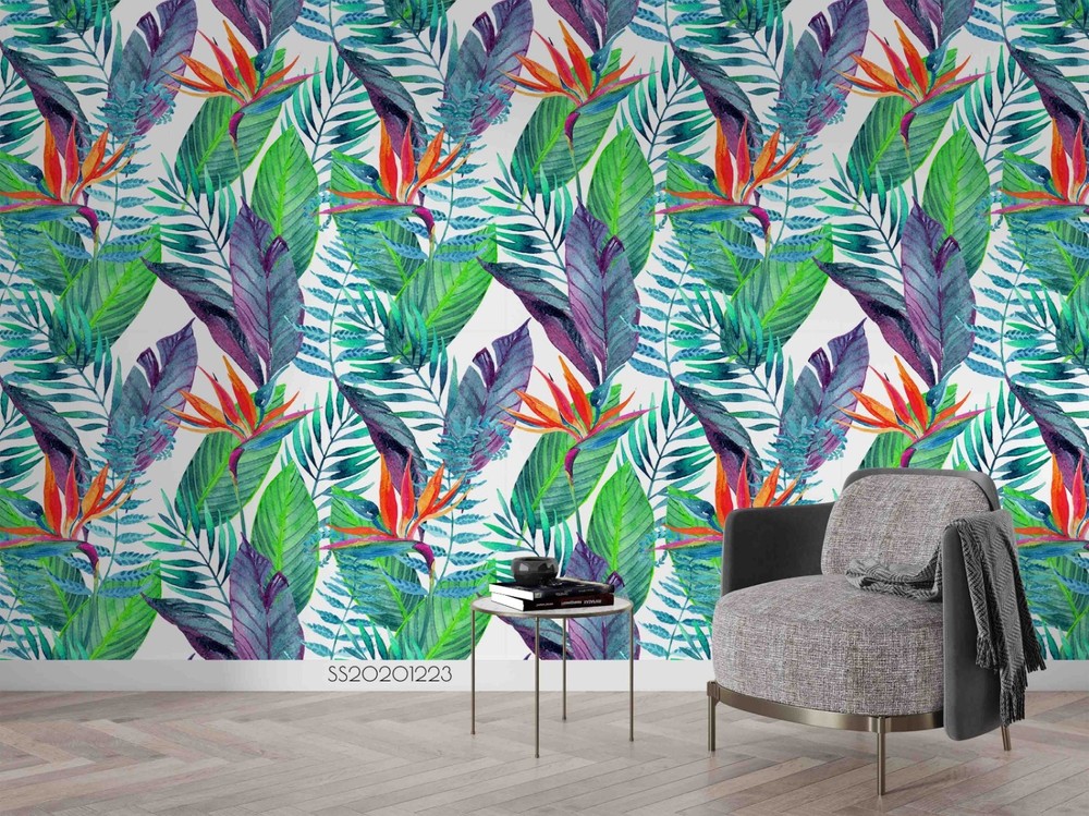 3D Tropical Plants Leaves Pattern Wall Murals Wallpaper Murals Wall Sticker