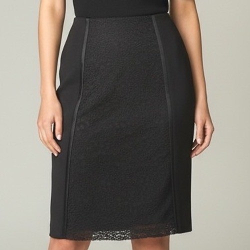 Worth Black Lace Front Pencil Skirt Satin Trim 12 Formal romantic dark academia